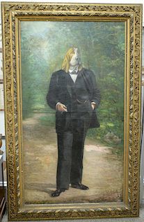 Luigi Valtorta (1852-1929),  oil on canvas,  full length portrait painting with dog head,  signed lower left: Le Valtorta 1912...