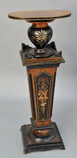 Renaissance Revival walnut and ebonized pedestal with oval wood top (sun fading on inside).  height 40 inches, width 17 1/2 inches...