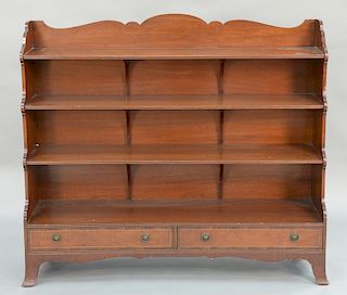 George III style mahogany bookshelf with two drawers,  on French feet with label on reverse: Smith & Watson Antiques English Furnitu...