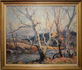 Emile Albert Gruppe (1896-1978), 
oil on canvas, 
"Birches along the River", 
signed lower right: Emile A. Gruppe, 
30" x 36"