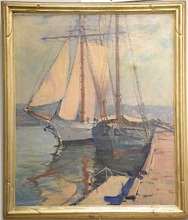 Emile Albert Gruppe (1896-1978), 
oil on canvas, 
Sailboats at the Dock, 
signed lower right: Emile A. Gruppe, 
30" x 25"