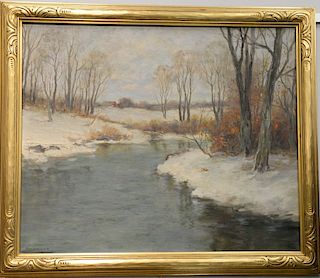 Charles Paul Gruppe (1860-1940),  oil on canvas,  Snowy Winter Landscape,  signed lower left: Charles P