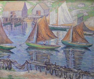 Margaret Miller Cooper (1874-1965), 
oil on canvas, 
"Drying Sails", 
signed lower right: M. Cooper, 
titled, signed, and dated 1930...