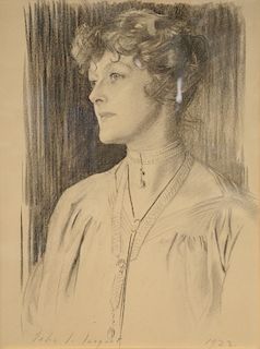 John Singer Sargent (1856-1925),  charcoal on paper,  Portrait of Mrs. John (Ethel Sanford) 1922,  signed lower left: John S. Sargent,  dated lower ri
