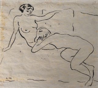 Albert Marquet (1875-1947), 
crayon/tissue paper, 
Les Deux Amis Erotique, 
initialed lower left: A. M., 
foxing and remnant of tape...