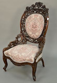 Victorian walnut pierced carved ladies chair in style of Belter.