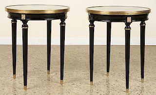 PAIR EBONIZED MARBLE TOP SIDE TABLES C.1940