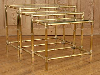 SET 3 BRONZE BAMBOO FORM NESTING TABLES BAGUES