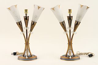 PAIR FRENCH BRASS FLORAL FORM TABLE LAMPS C.1950