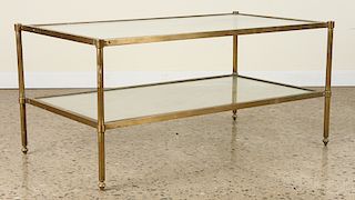 2 TIERED BRASS GLASS COFFEE TABLE 1970