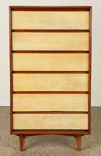 6 DRAWER WOOD PACHMENT CHEST DRAWERS 1960
