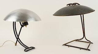 2 MID CENTURY MODERN IRON METAL TABLE LAMPS