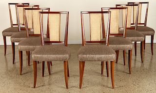 EIGHT CANE BACK UPHOLSTERED DINING CHAIRS C.1960