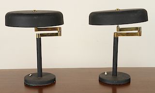 PAIR ITALIAN IRON BRONZE SWING ARM LAMPS 1950