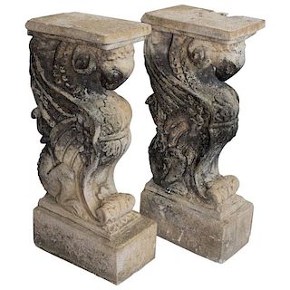 Pair of Antique Mythological Style Winged Ram Supports