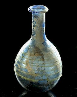 Roman Glass Vessel - Beautiful Blue w/ White Rigaree
