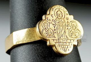 Medieval Gold Ring with Incised Saints - 11.2 g