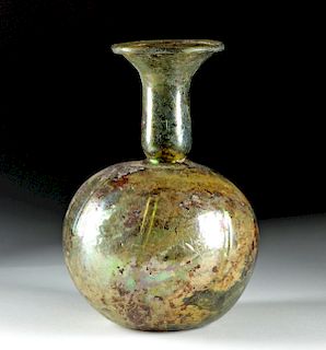 Roman Glass Ribbed Spherical Flask
