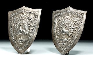 19th C. Georgian Pair of Silver Shields - Peacocks
