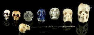 Eight 20th C. Mini Tibetan Bone & Stone Skull Beads
