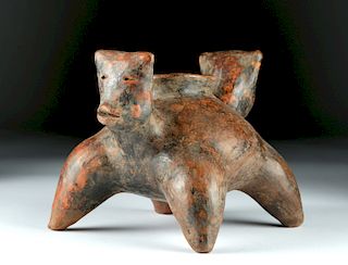 Nayarit Pottery Vessel with Double Dog Heads