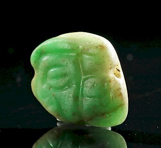 Fine Mayan Apple Green Jade Face Bead