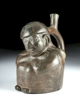Moche Blackware Vessel - Seated Crestfallen Man
