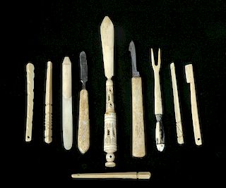 Rare 19th C. Collection of 10 Eskimo Bone Tools