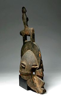 Early 20th C. African Bobo Wooden Helmet Mask