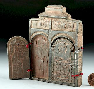 20th C. Ethiopian Coptic Stone Icon w/ 5 Panels
