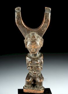 20th C. African Akan Wooden Figural Slingshot