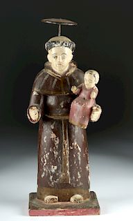 19th C. Mexican Wooden Santo - St. Anthony of Padua