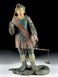 19th C. Mexican Wood Santo - Michael w/ Scales & Sword