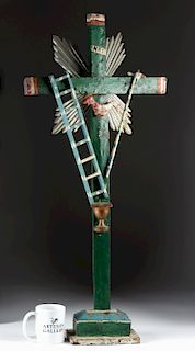 20th C. Spanish Colonial Painted Wood Cross