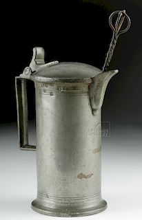 18th C. Pewter Tavern Mug with Heating Stone