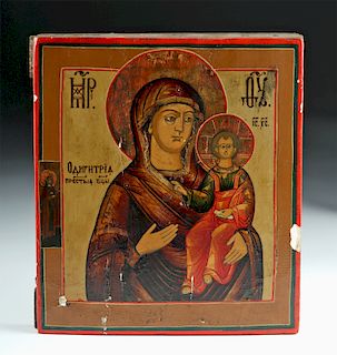 19th C. Russian Wooden Icon - Virgin & Child