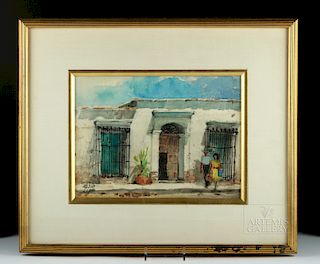 20th C. Watercolor, Old Customs House, Monterey, CA