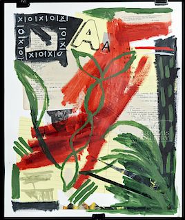 Clare Brown Painted Collage w/ Russian Text, ca. 2000