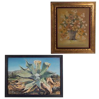 Lote de 2 obras pictÛricas. ”leo sobre tela. Consta de: J. Samson. "Bouquet de flores". Enmarcado en madera dorada. Otra.