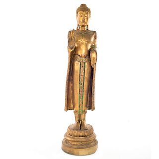 PrÌncipe Siddharta Gautama (Buda). Origen oriental. Siglo XX. Elaborado pasta. Con esmalte dorado y simulantes de colores.