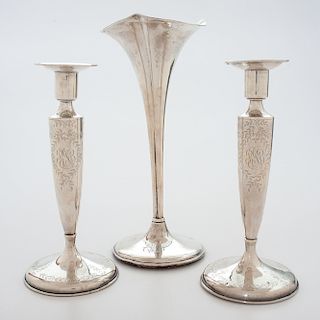 Sterling Weighted Candlesticks and Vase
