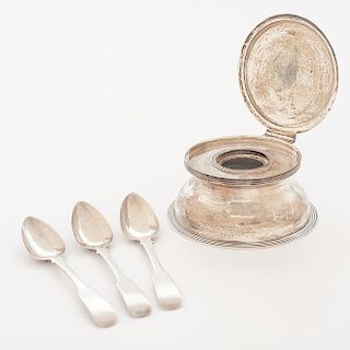 English Sterling Inkwell and Scottish Teaspoons