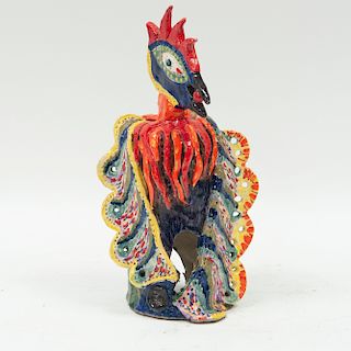 Eric Ledoux. El gallo arcoiris. Elaborado en cerámica, vidriada y policromada esgrafiada. Firmado.