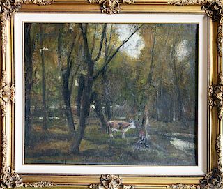 Burghardt-Zsombolya Rezsš,  ,   Hungary (1884-1963),(cow in forest), 