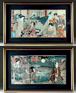 2 Framed 19th C. Japanese Woodblocks - Kabuki Actors