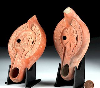 Lot of 2 Roman North African Redware Oil Lamps