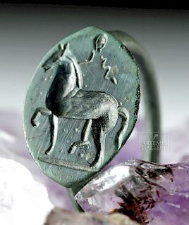 Roman Bronze Ring w/ Incised Horse