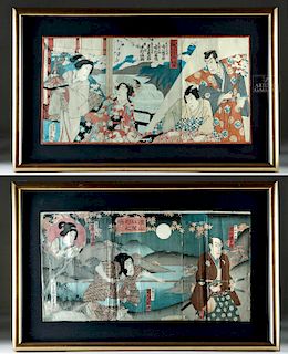 2 Framed 19th C. Japanese Woodblocks - Kabuki Actors