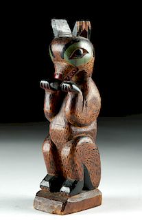 20th C. Pacific Northwest Wooden Wolf Totem