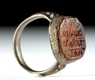 18th C. European Silver & Stone Ring w/ Text - 5 g